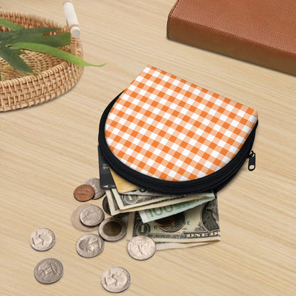 Orange And White Gingham Pattern Print Coin Purse