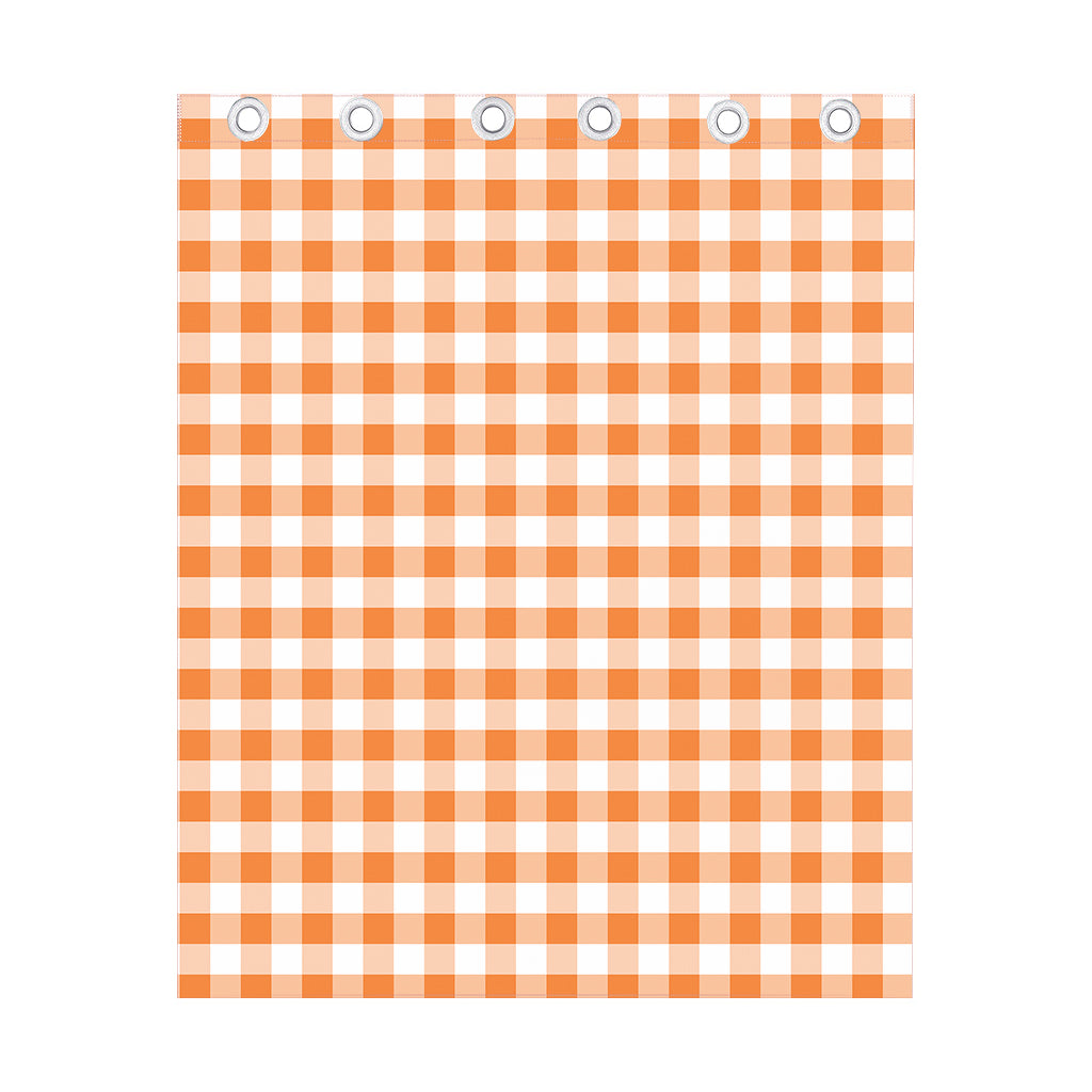 Orange And White Gingham Pattern Print Curtain