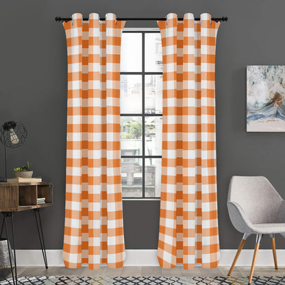 Orange And White Gingham Pattern Print Curtain
