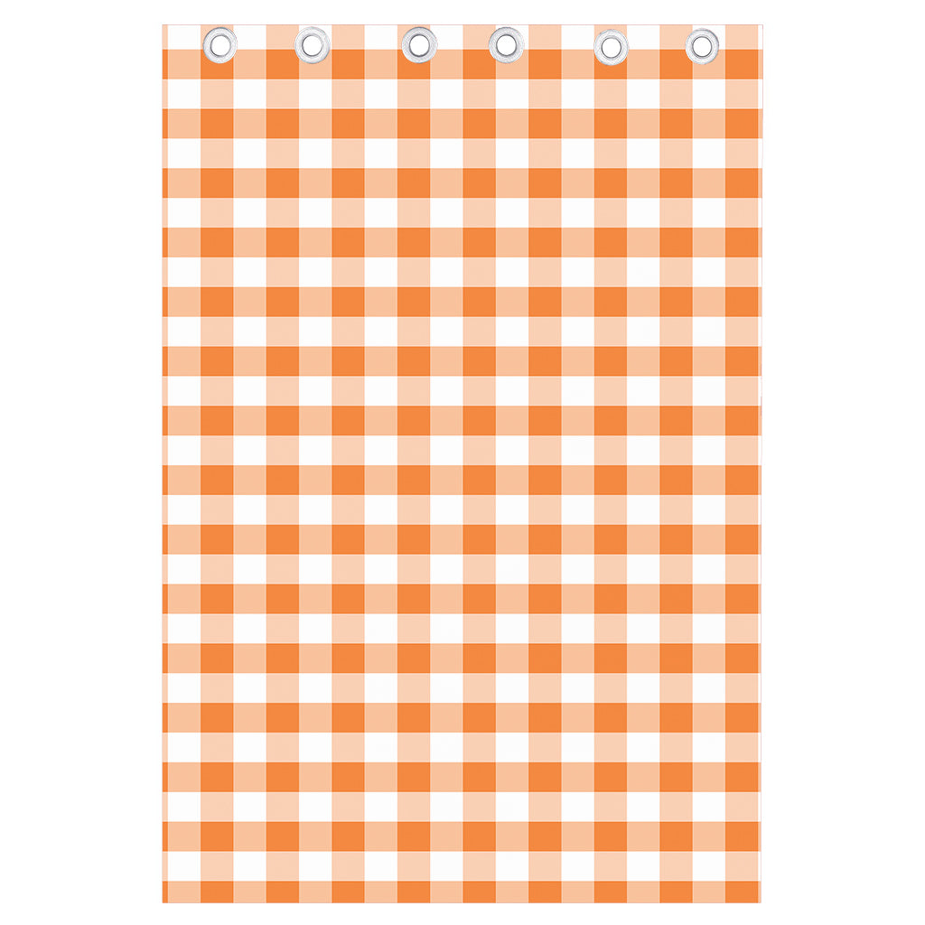 Orange And White Gingham Pattern Print Curtain