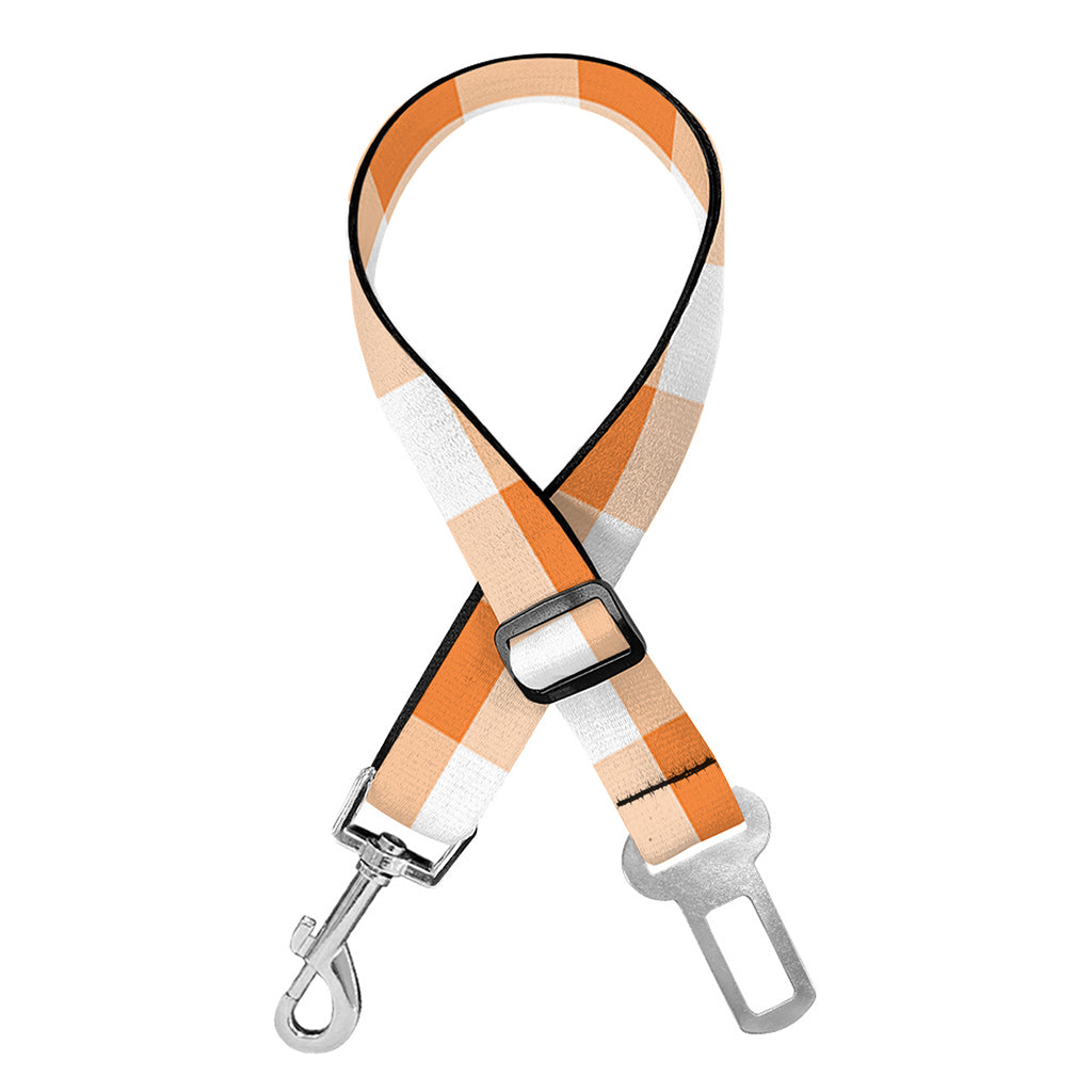 Orange And White Gingham Pattern Print Dog Seat Belt