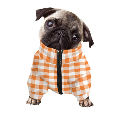 Orange And White Gingham Pattern Print Dog Zip Up Jacket
