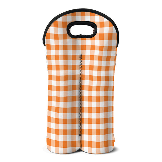 Orange And White Gingham Pattern Print Double Neoprene Wine Tote