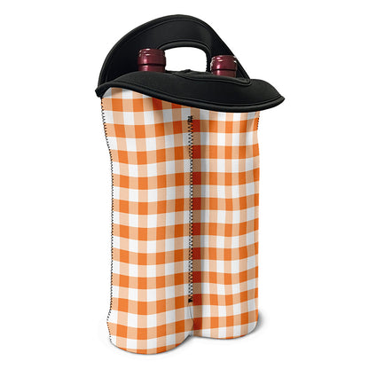 Orange And White Gingham Pattern Print Double Neoprene Wine Tote