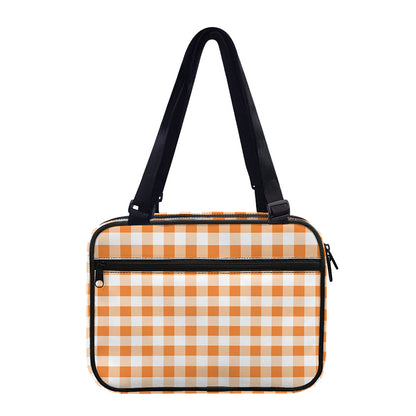 Orange And White Gingham Pattern Print Double Strap Bible Bag