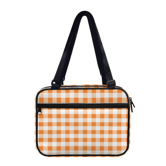 Orange And White Gingham Pattern Print Double Strap Bible Bag