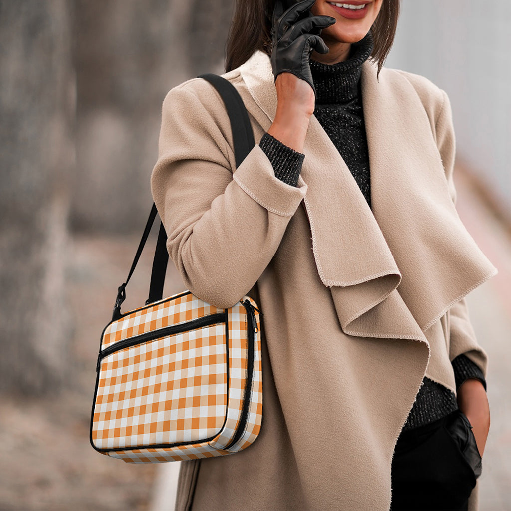 Orange And White Gingham Pattern Print Double Strap Bible Bag