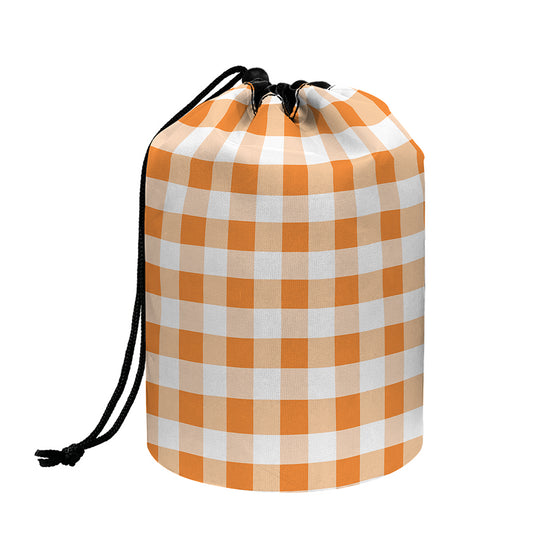 Orange And White Gingham Pattern Print Drawstring Makeup Bag