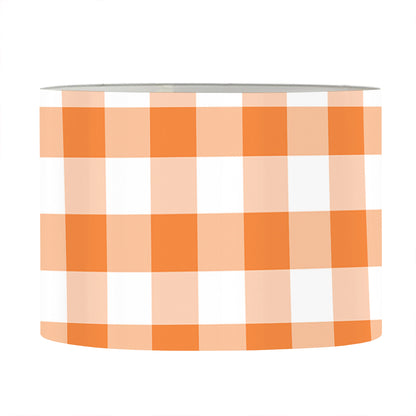 Orange And White Gingham Pattern Print Drum Lamp Shade