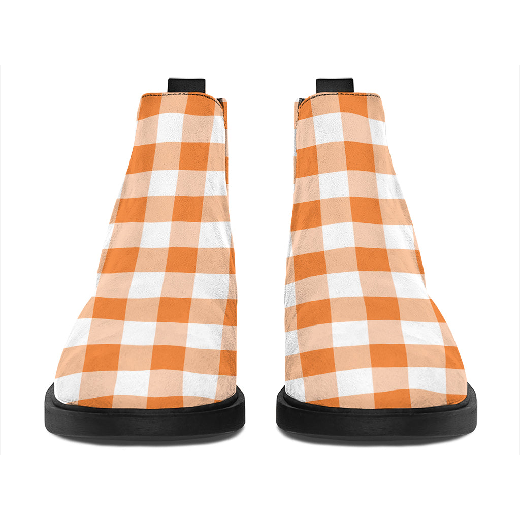 Orange And White Gingham Pattern Print Flat Ankle Boots