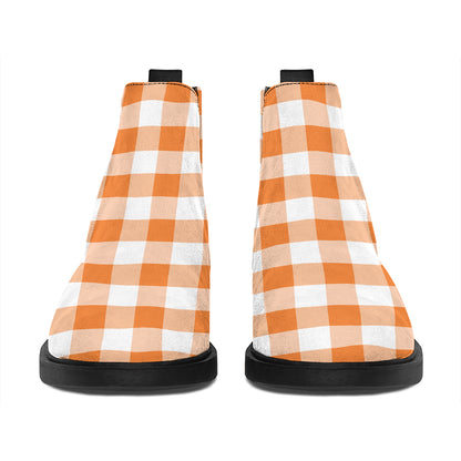 Orange And White Gingham Pattern Print Flat Ankle Boots