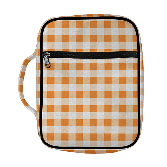 Orange And White Gingham Pattern Print Front Pocket Bible Bag