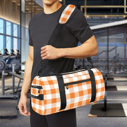 Orange And White Gingham Pattern Print Gym Bag