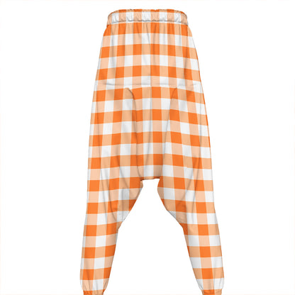 Orange And White Gingham Pattern Print Hammer Pants