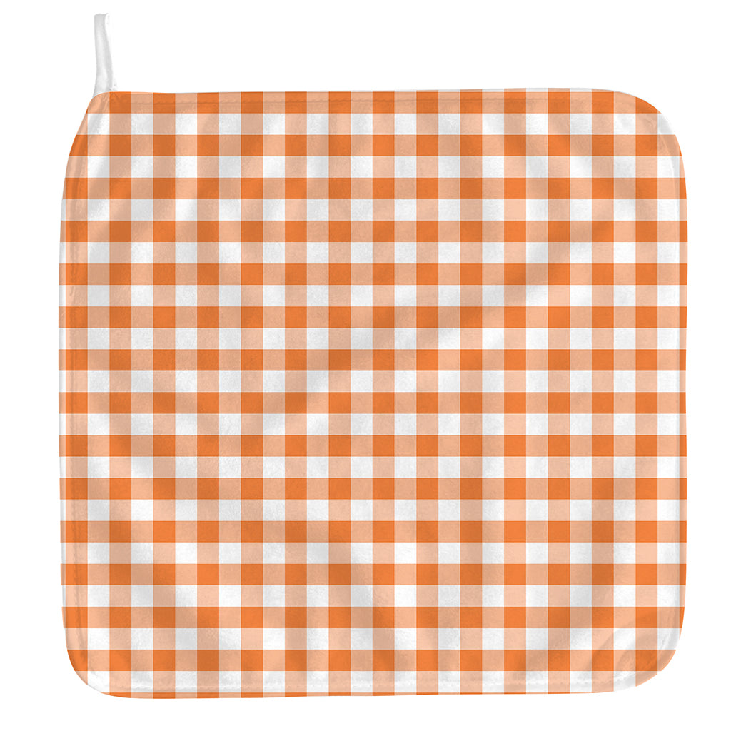 Orange And White Gingham Pattern Print Hand Towel