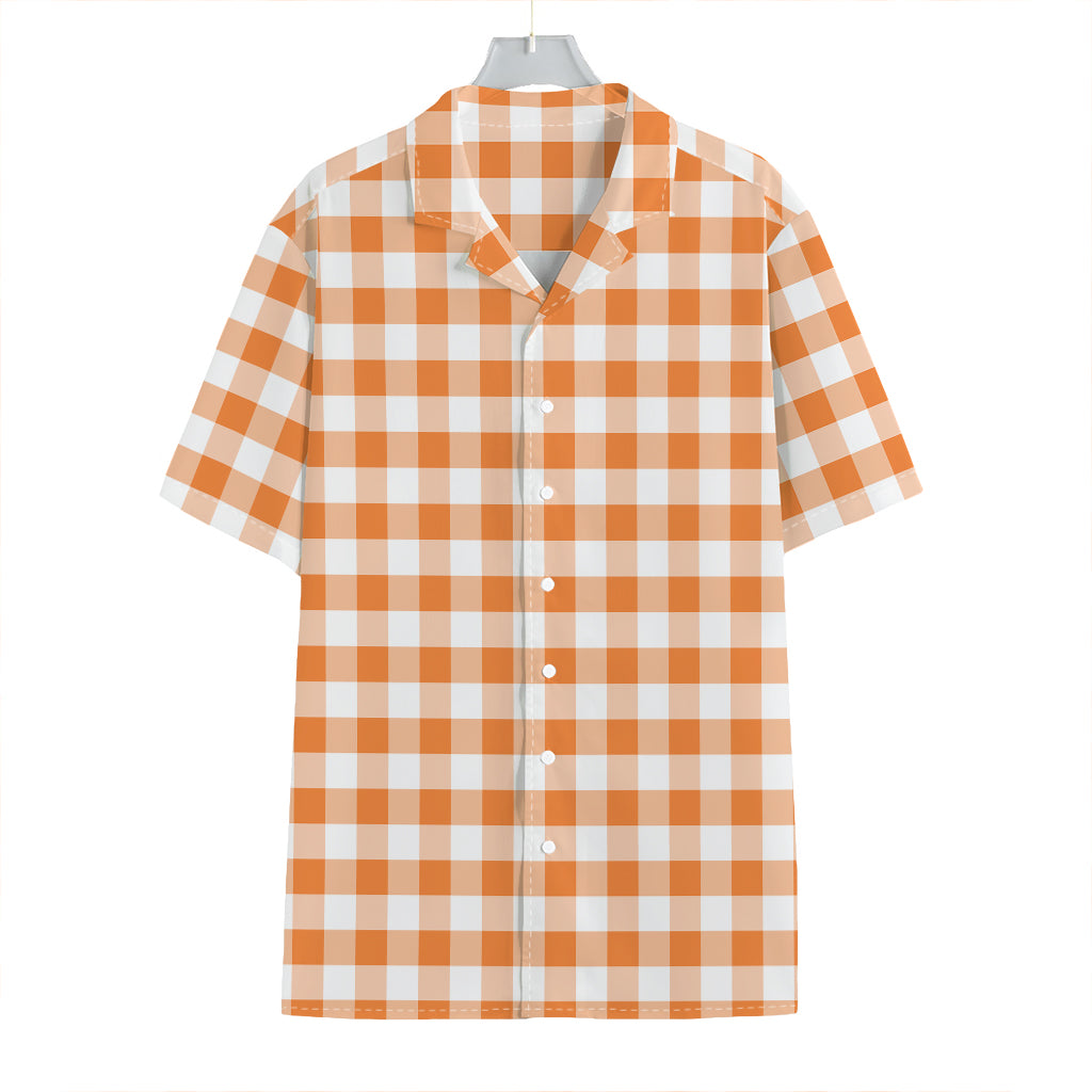 Orange And White Gingham Pattern Print Hawaiian Shirt