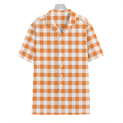 Orange And White Gingham Pattern Print Hawaiian Shirt