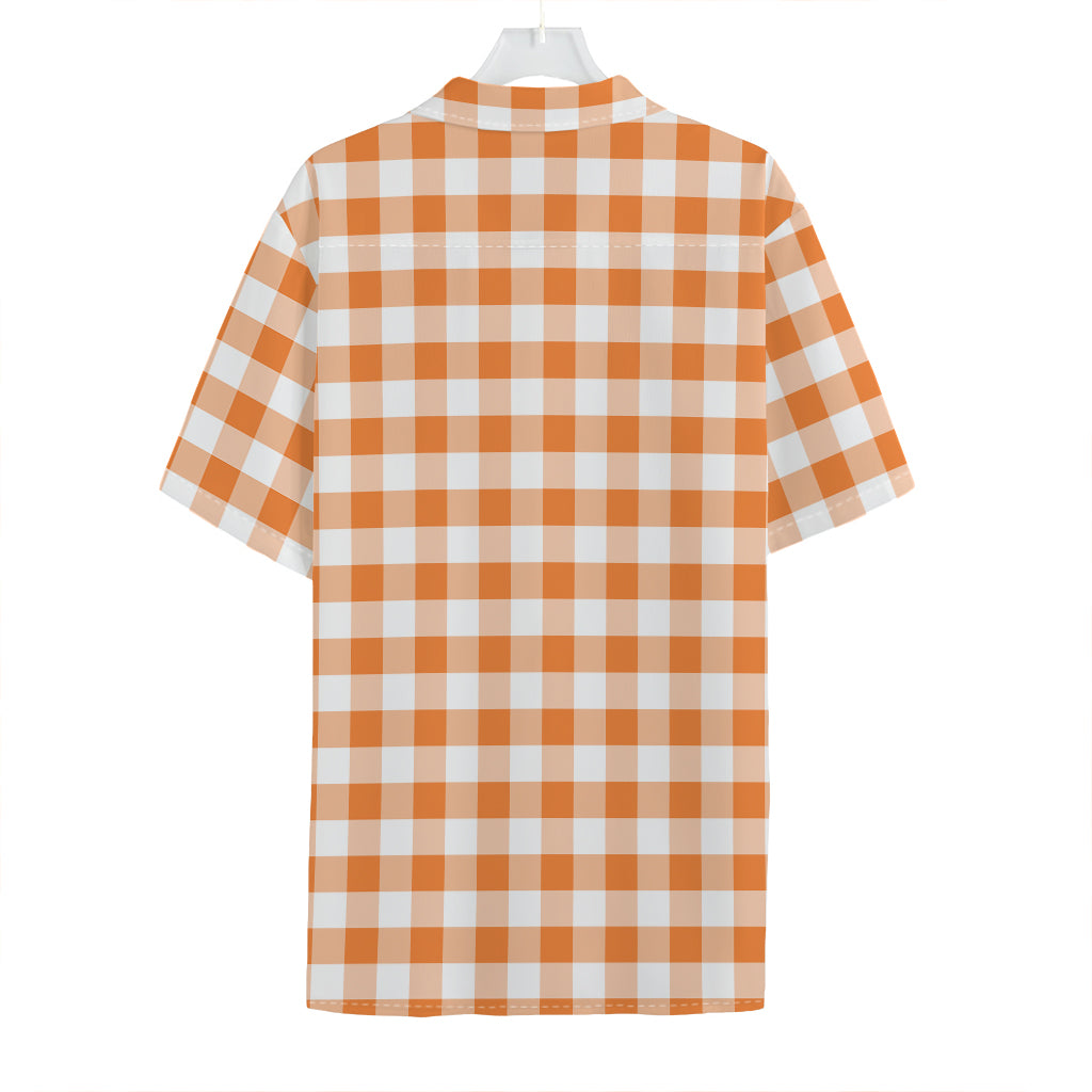 Orange And White Gingham Pattern Print Hawaiian Shirt