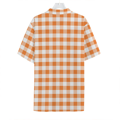 Orange And White Gingham Pattern Print Hawaiian Shirt