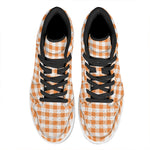 Orange And White Gingham Pattern Print High Top Leather Sneakers