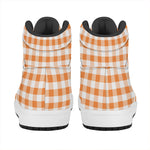 Orange And White Gingham Pattern Print High Top Leather Sneakers