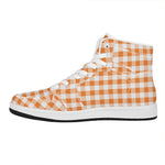 Orange And White Gingham Pattern Print High Top Leather Sneakers