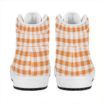 Orange And White Gingham Pattern Print High Top Leather Sneakers