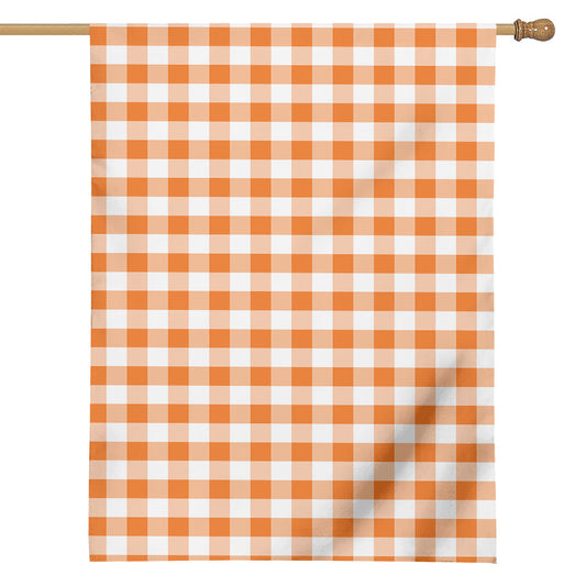 Orange And White Gingham Pattern Print House Flag