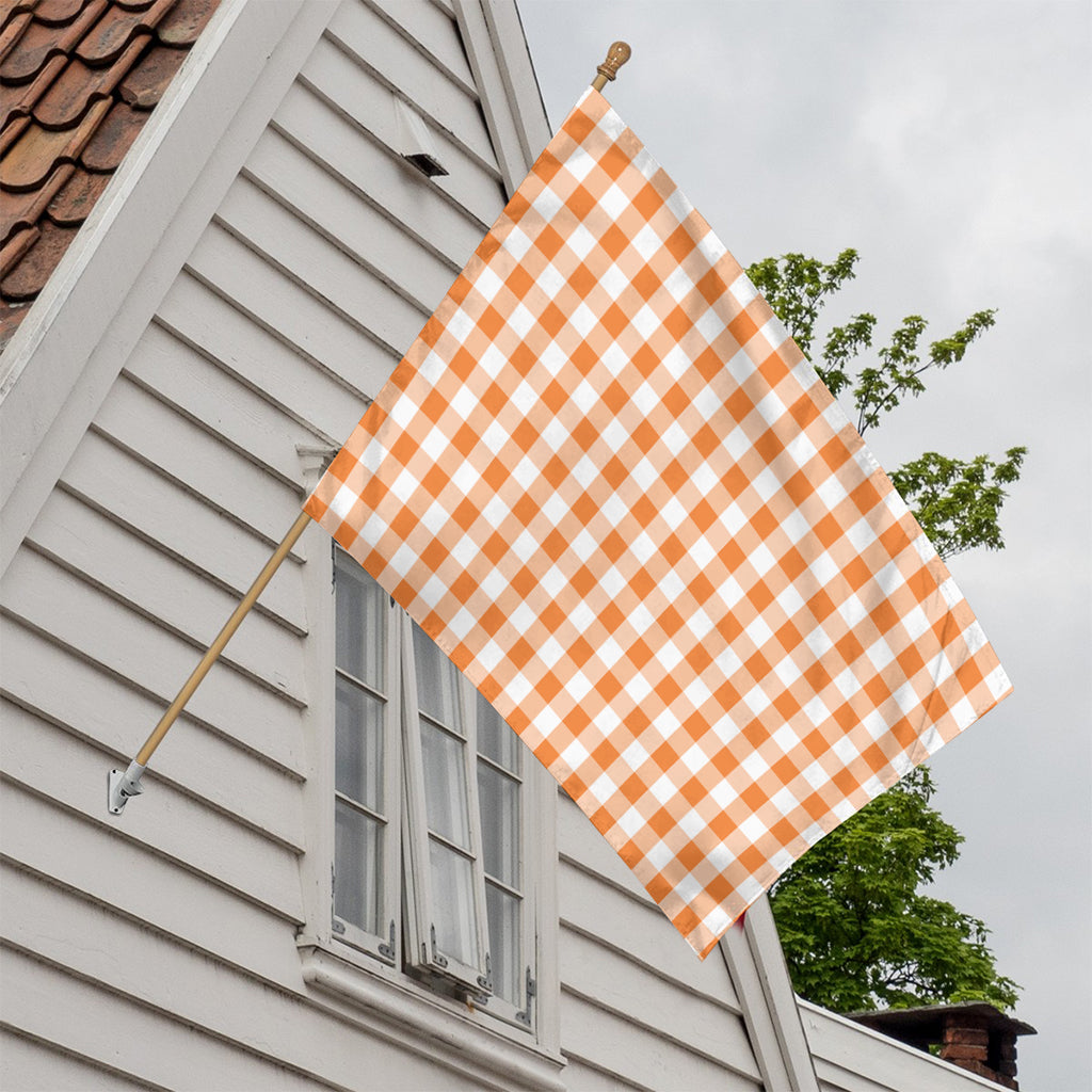 Orange And White Gingham Pattern Print House Flag