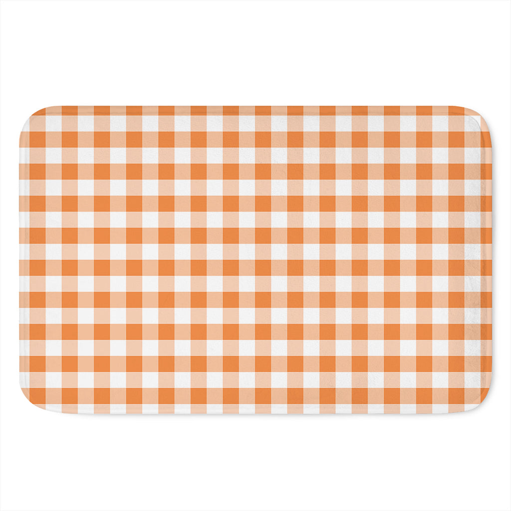 Orange And White Gingham Pattern Print Indoor Door Mat