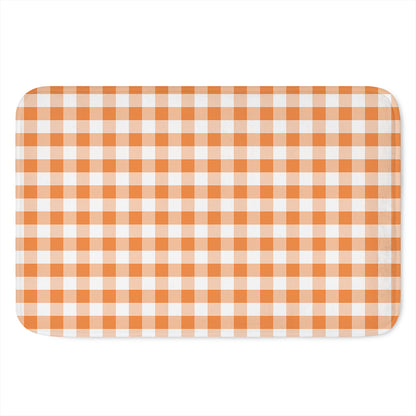Orange And White Gingham Pattern Print Indoor Door Mat