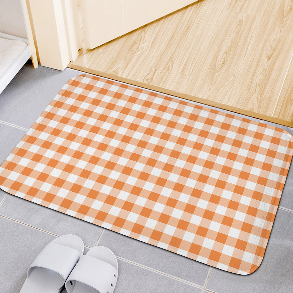 Orange And White Gingham Pattern Print Indoor Door Mat