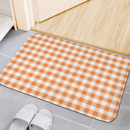 Orange And White Gingham Pattern Print Indoor Door Mat