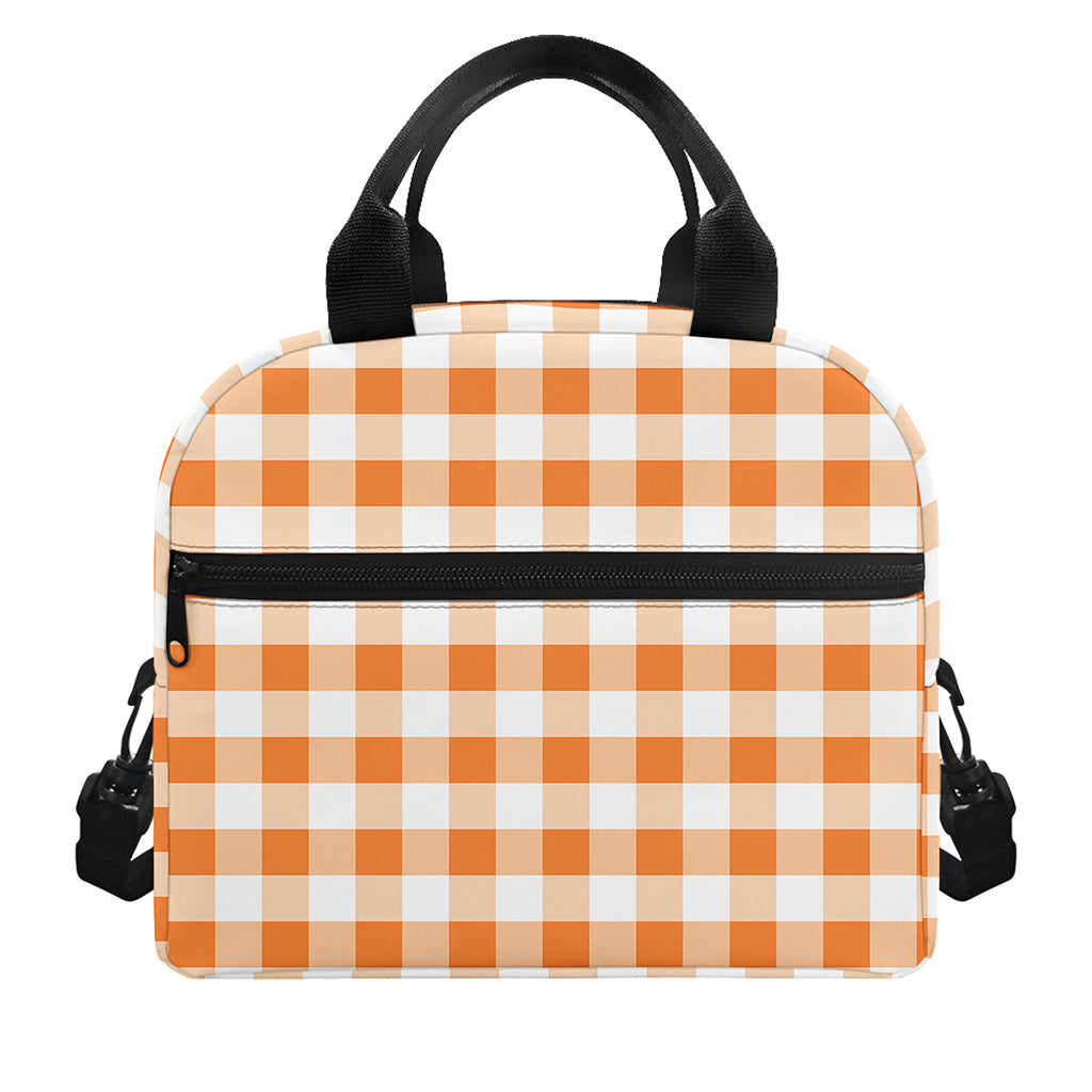 Orange And White Gingham Pattern Print Insulated Lunch Bag