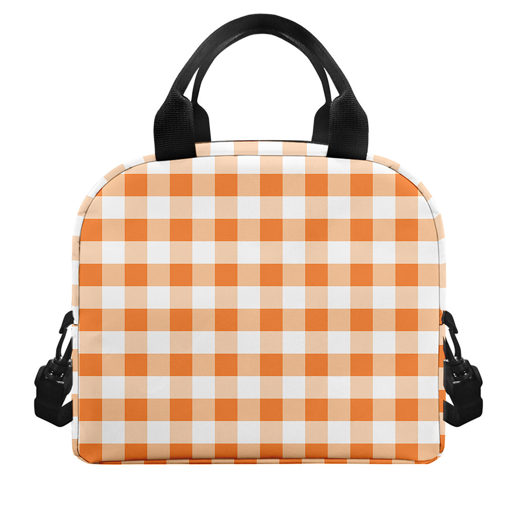 Orange And White Gingham Pattern Print Insulated Lunch Bag