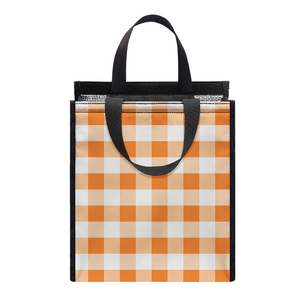 Orange And White Gingham Pattern Print Insulated Lunch Tote