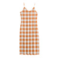 Orange And White Gingham Pattern Print Jersey Midi Cami Dress