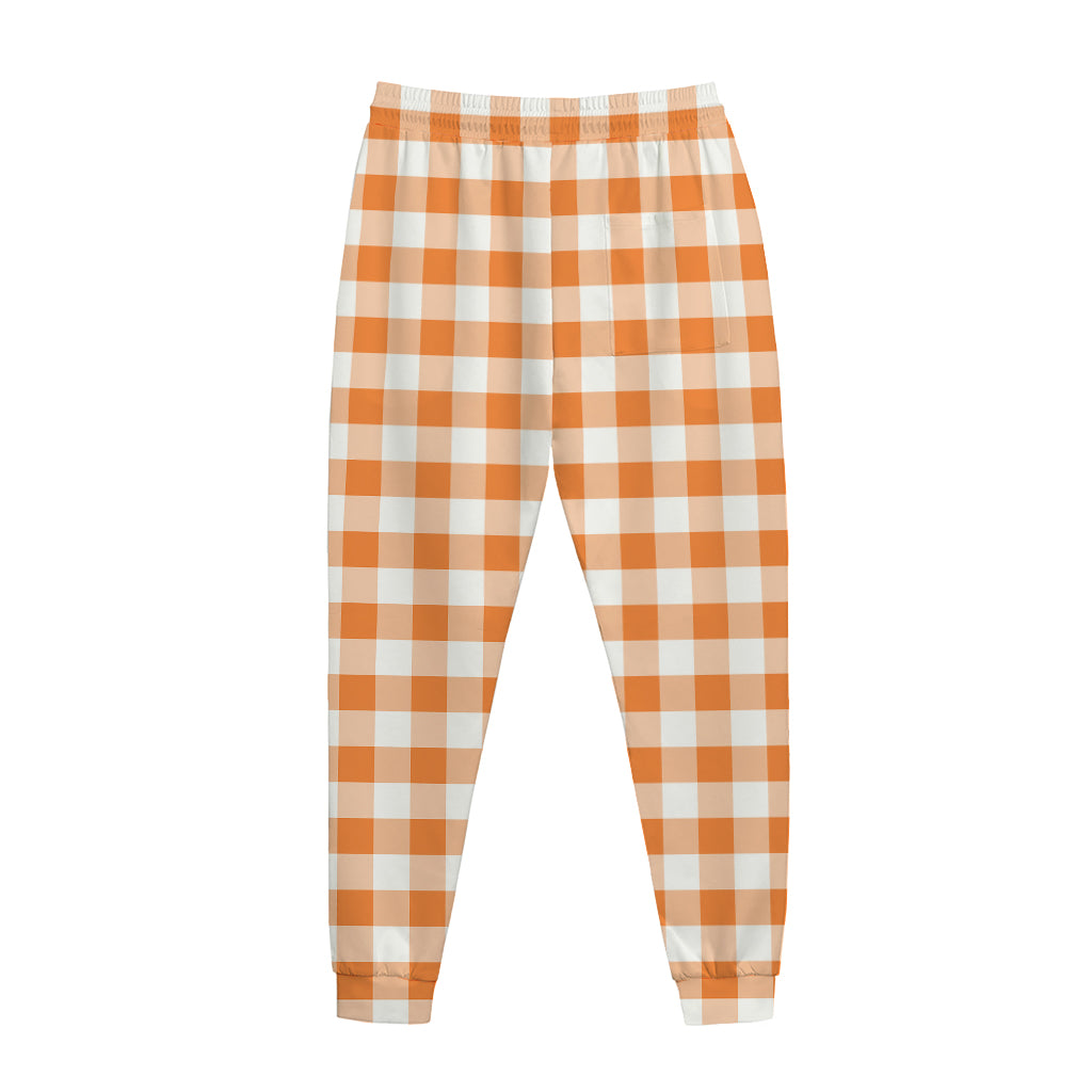 Orange And White Gingham Pattern Print Jogger Pants