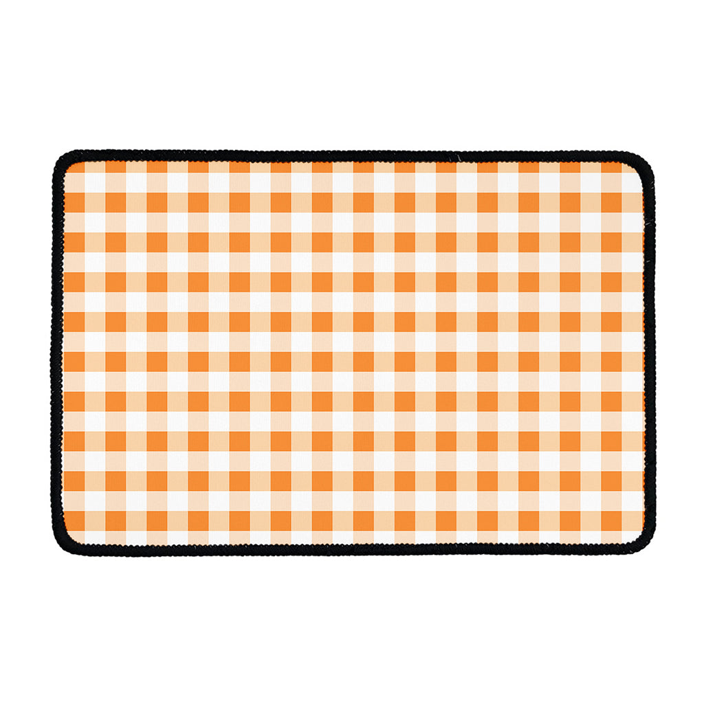 Orange And White Gingham Pattern Print Kitchen Mat