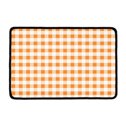 Orange And White Gingham Pattern Print Kitchen Mat