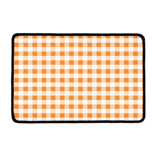 Orange And White Gingham Pattern Print Kitchen Mat
