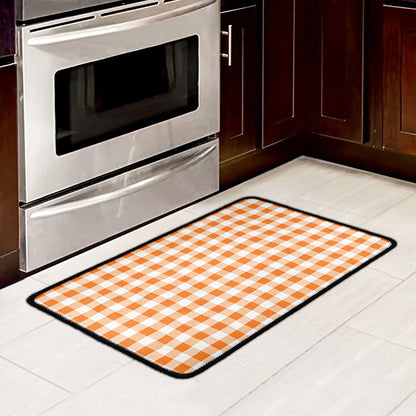 Orange And White Gingham Pattern Print Kitchen Mat
