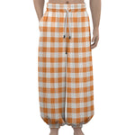 Orange And White Gingham Pattern Print Lantern Pants