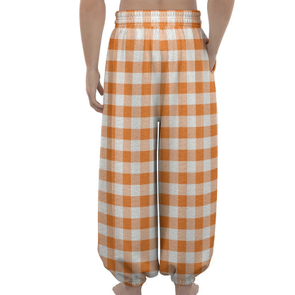Orange And White Gingham Pattern Print Lantern Pants