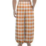 Orange And White Gingham Pattern Print Lantern Pants