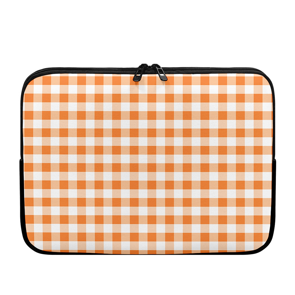 Orange And White Gingham Pattern Print Laptop Sleeve