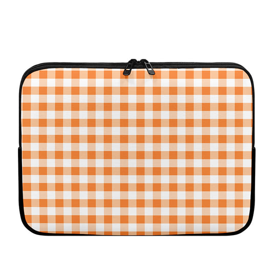 Orange And White Gingham Pattern Print Laptop Sleeve