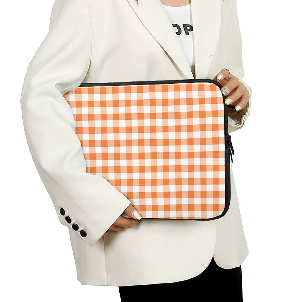 Orange And White Gingham Pattern Print Laptop Sleeve