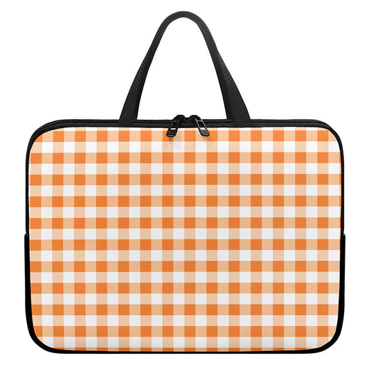 Orange And White Gingham Pattern Print Laptop Sleeve With Handle