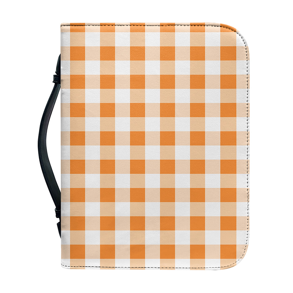 Orange And White Gingham Pattern Print Leather Bible Cover